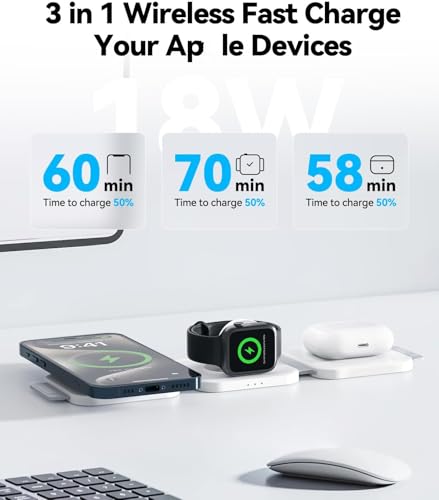 Image of 3 in 1 Charging Station for Multiple Devices, Foldable Mag /netic Fast Wireless Charger Dock, Travel Charging Pad for 1Phone 17 16 15 14 13 12 Pro Max Plus Ap /ple Watch Series & AirPods 4 /3 /2 (3 in 1)