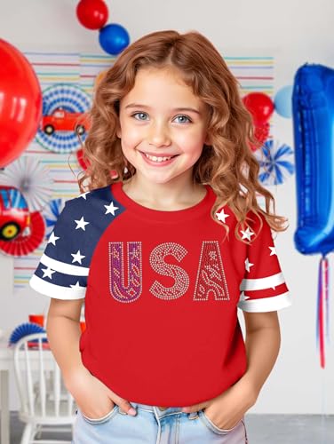 Image of Ithalt Boys Girls USA Shirts Kids 4th of July Shirts American Flag Tshirt Patriotic Top Independence Day Outfit 5-13y