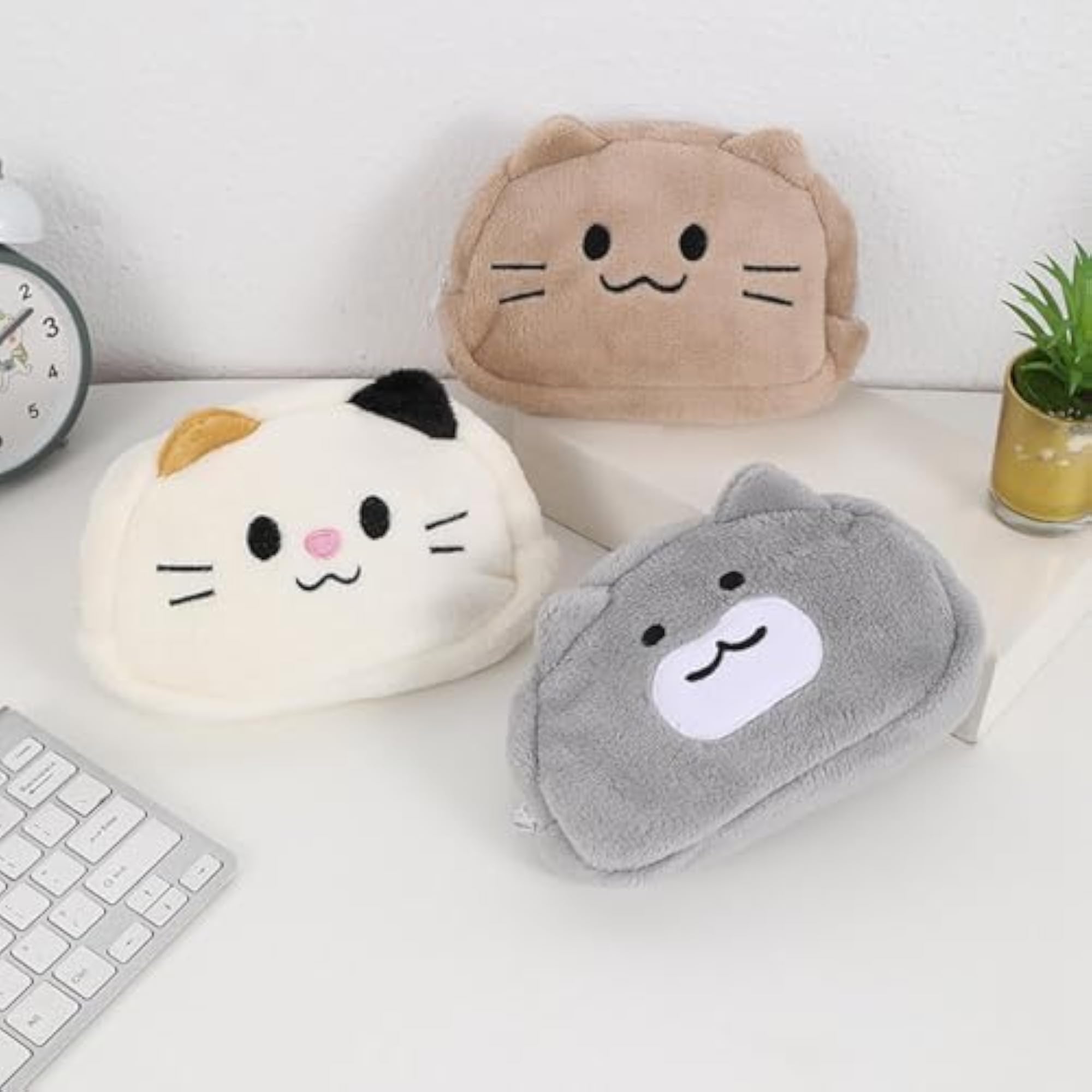 Compact Gray Plush Pencil Case for Festivals and School