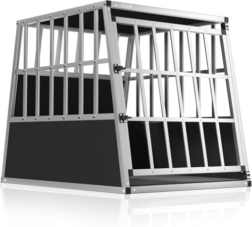 CADOCA® Transportín Perro Pequeño Grande Jaula Perros Aluminio Pared Divisoria Puerta Cerradura Mascotas Protección Viaje Coche Camping 90x66x72cm