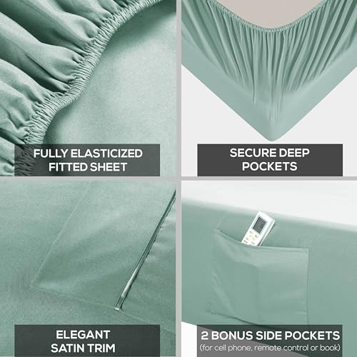 Mueller Luxury 6 Piece Queen Bed Sheets Set - Ultra-Soft 1800 Series, Cooling & Breathable Hotel Quality Bedding, Deep Pocket up to 16" - Hypoallergenic, Wrinkle-Resistant, Oeko-TEX, Light Teal - Thumbnail 4