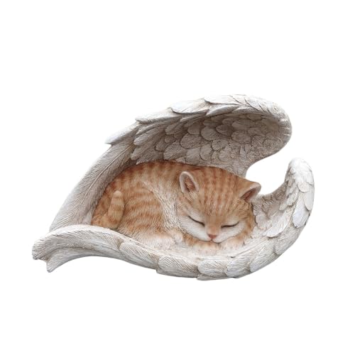 Figurita de gato ángel naranja vibrante de resina