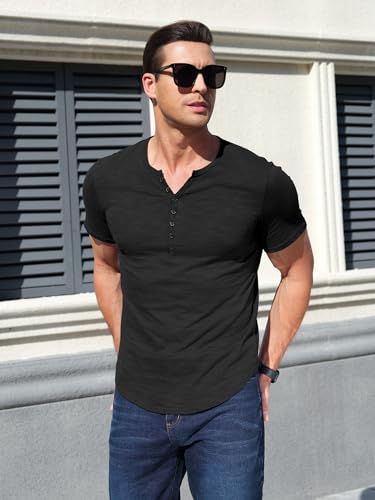 Comdecevis Men's Henley Shirts Short Sleeve Regular Fit Shirts Vintage Casual Button V Neck T-Shirts for Men4