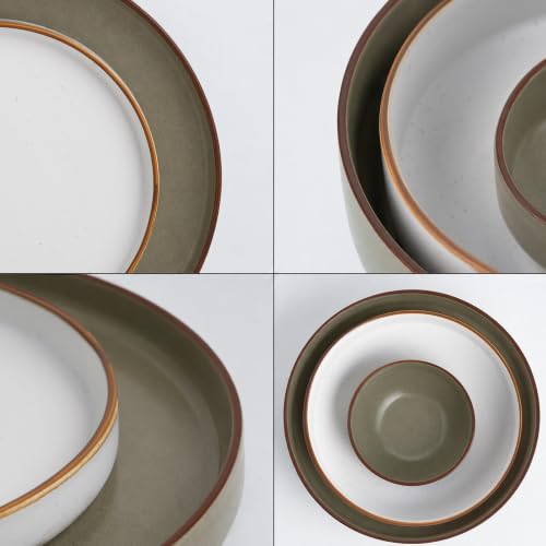 Image of Shay Modern Ceramic Dinner Set, 21 Pcs, Olive Green & White | Crockery Set for Gifting & Dining| Premium Ceramic Dinner Set | Matte Finish (Japandi Dinner Set - Olive Green & White, 21 Piece)