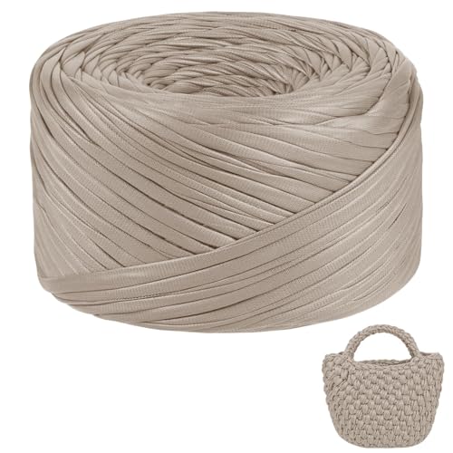 LEREATI Trapillo para Crochet Bolsos, 200g/60m Poliéster Ovillo Solo Lado Hilo para Tejer a Crochet Cestas, Bolsos, DIY Manualidades, Decoración Hogar (Mate Caqui)