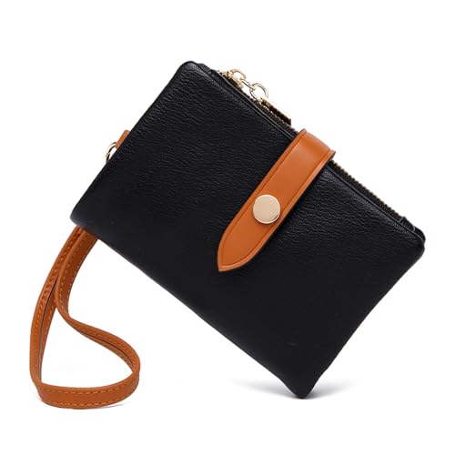 Genuine Leather Wallet for Women RFID Blocking Trifold Wristlet with Zipper Coin Pocket Brown (Black)3