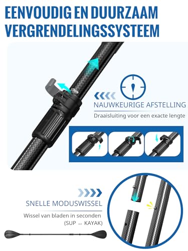 Awstrokine 2-in-1 SUP Paddel Carbon, 4-teilig faltbar & verstellbar, mit verstärkten PP-Blättern, für Kajak und Stand Up Paddle Board
