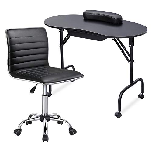 Yaheetech 37-inch Portable & Foldable Manicure Table Nail Desk Workstation for Spa Beauty