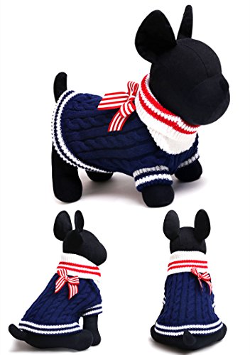 SMALLLEE_LUKCY_Store Hunde Katzen Pullover Strickjacke Winter Kleidung für Kleine Hunde Katzen Welpen Kätzchen Chihuahua Mops Französische Bulldogge Blau XS