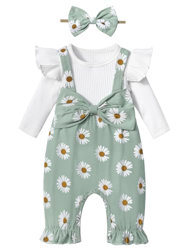 Image of Queenstyle Newborn Baby Girl Clothes Romper Long Sleeve Ruffle Jumpsuit Cute Infant Girl Fall Winter Outfits with Headband