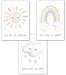Lemmami Papeterie 3er Set Wandbilder Kinderzimmer Babyzimmer Poster Bilder DIN A4 Mädchen Junge Boho Deko Dekoration Regenbogen Sonne Wolke (3er Bilder Set Rosa Blau, Pastell, Wanddeko)