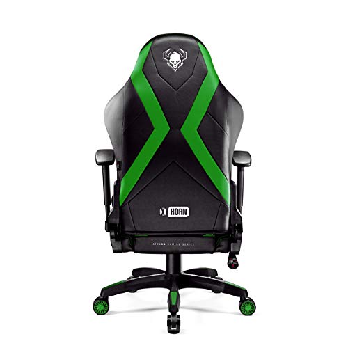 Diablo-X-Horn-Silla-Gaming-Oficina-Gamer-Apoyabrazos-3D-Cojin-Ajustable-Diseno-Ergonomico-Cuero-Sintetico-Funcion-de-Inclinacion-Negro-Verde-Normal