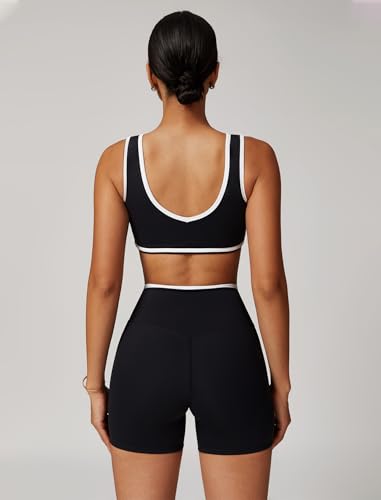 Two Piece Workout Sets for Women Color Block Sports Bra and Scrunch Butt Lifting Shorts Gym Yoga Active Wear Outfits3