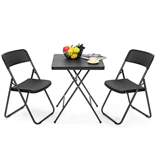 NUU GARDEN 3 Pieces Folding Patio Bistro Set Bistro Table and Chairs Set for Outside, All Weather Small Patio Set for Balcony Porch Backyard, Black
