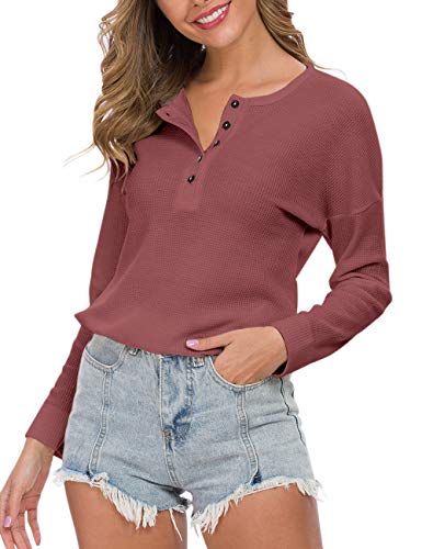 Image of MOLERANI Womens Long Sleeve Waffle Knit Henley Shirts Tunic Tops