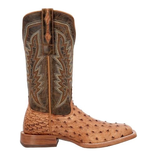 Durango Mens Prca Collection Full-Quill Ostrich Embroidered Square Toe Pull On Dress Boots Mid Calf - Brown