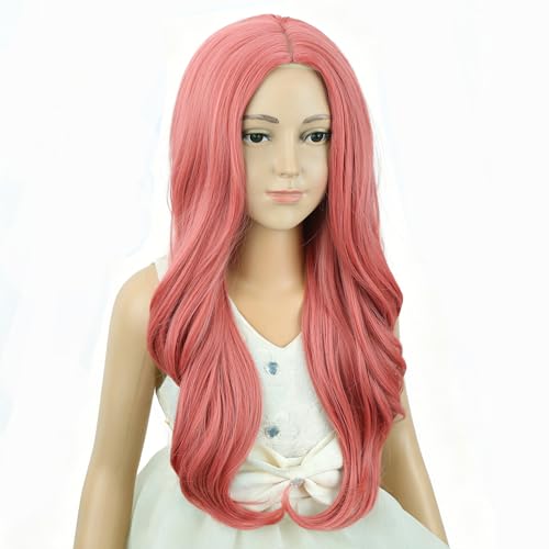 Image of Light Pink Wig Long Pink Middle Part Wig Long Wavy Curly Wigs Heat Resistant Synthetic Wigs for Daily Party Use