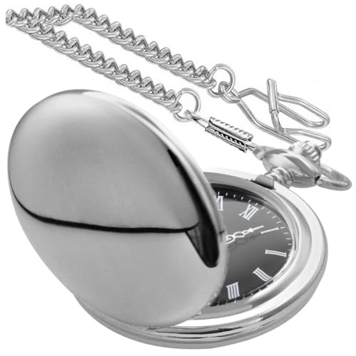 Image of Smooth Pocket Watch Alloy Steel Quartz Roman /Arabic Numerals with 37cm Chain for Father's Day Xmas Best Gifts