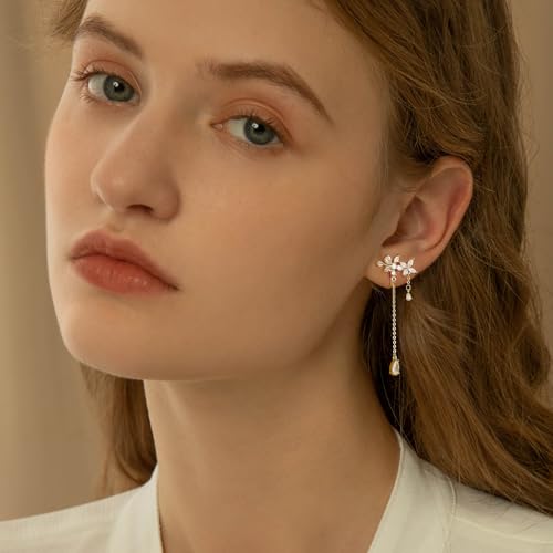 Clip on Earrings for Women Cubic Zirconia 925 Sterling Silver Plated Long Tassel Dangle Drop Clip Earrings Non Pierced Earrings for Women Jewelry Gifts Wedding Party4