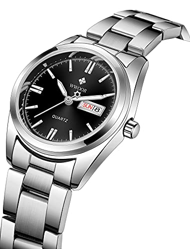 Gosasa Women's Silver Stainless Steel Band Wrist Watches Fashion Quartz Analog Watch Ladies Dress Watch (Black) #TOP1