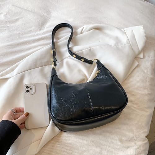 YFGBCX Small Crescent Shoulder Bag for Women - Fall Bag Red Retro Solid Color Half Moon Purse4