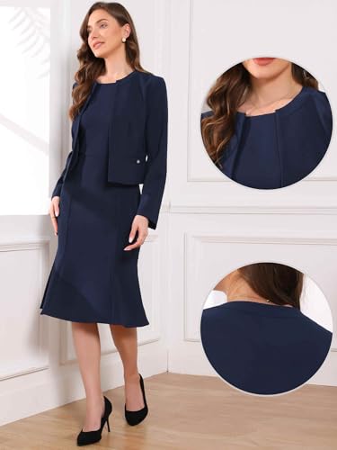 Image of Allegra K 2 Piece Suit Dress Set for Women's Cropped Blazer and Sleeveless Mermaid Business Dress