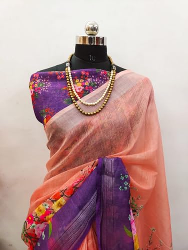 Image of C J Enterprise Women Banarasi Kanjivaram Style Linen Saree