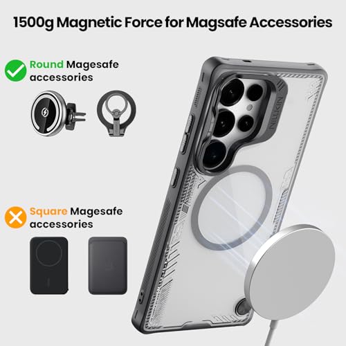 Image of Nillkin Magnetic for Galaxy S25 Ultra Clear Case with Stand, Compatible with Magsafe, Never Yellow & Biodegradable Material, Translucent Case with Kickstand (Black, S25 Ultra with Stand)