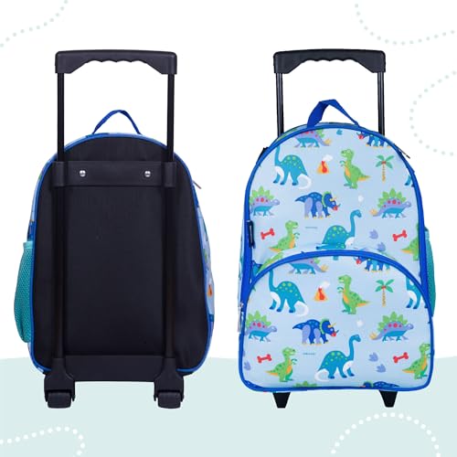 Image of Wildkin Kids 16 Inch Rolling Luggage for Boys & Girls - Lightweight Carry-On Suitcase with Telescoping Handle & Rolling Wheels for School, Travel & Overnight Trips (Dinosaur Land)