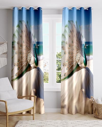 Image of Ultimate Trends Digital Printed |Peacock Prints| Light Filtering Curtains for Windows & Doors | Multiple Styles & Colors | Set of 2 | 6 FEET