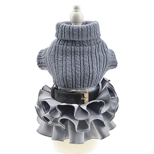 Winter Warm Dog Sweater Dress Tutu Skirt Pet Cat Knitted Clothes For Small Medium Dog Girls (Large, Grey) #TOP27