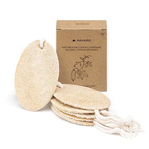 Navaris Esponjas Naturales de luffa - Set de 6X Esponja Vegetal Multiuso Exfoliante Corporal Limpieza Facial baño Cocina - Ecológicas biodegradables