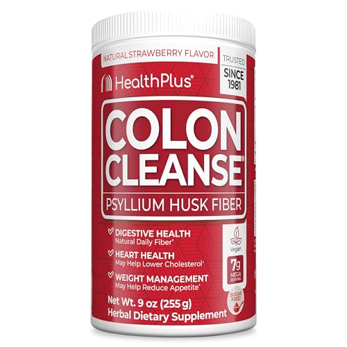 Health Plus Colon Cleanse Digestive Support | No Artificial Flavors | Daily Fiber for Toxin Elimination To Reduce Bloating | Psyllium Husk | Strawberry Flavor | 9 Ounces, 36 Servings