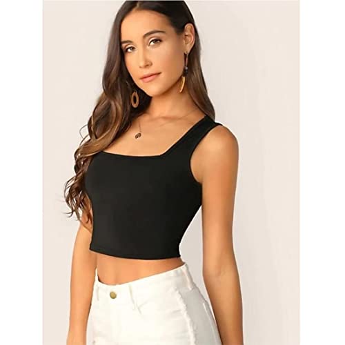 Image of SriSaras Women's Black & White Cotton Strechable Tank Tops /Crop Tops