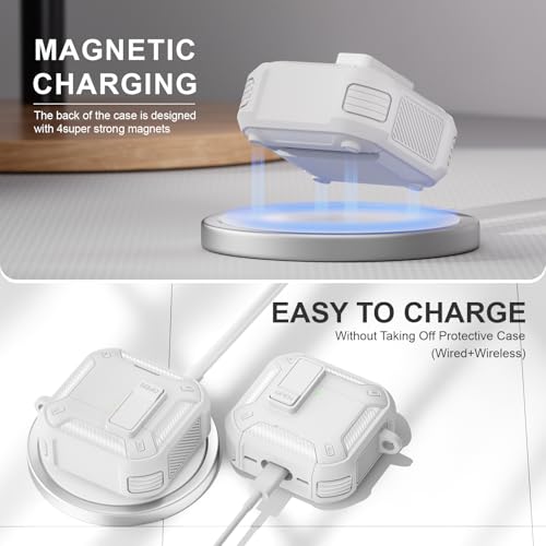 Image of for AirPods 4 Case with Magnetic Secure Lock Clip and Phone Stand, Compatible with Magsafe Charging, with Carabiner&Cleaner kit for Apple iPod 4th Generation Cover(2024) Men Women (White)