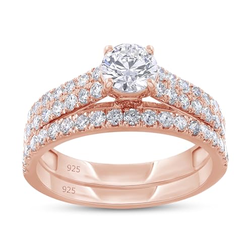 Bridal Set Rings For Women, 1.38 Carat (ctw) Lab Grown Diamond Engagement Wedding Ring For Women In 14k Gold Over 925 Sterling Silver Jewelry Gifts For Her