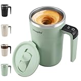Mongdio Self Stirring Coffee Mug with Fahrenhite Temperature Display, Rechargeable Stirring Mug, Automatic Self Stirring Cup with Lid, For Coffee, Milk and Other Beverages, Green