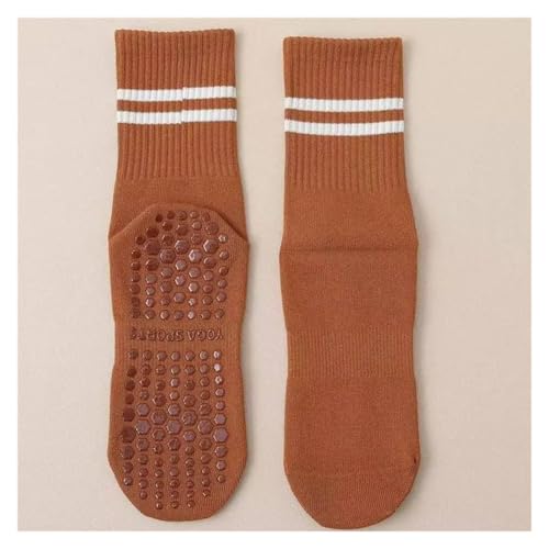 MTKSFDC Calcetines Pilates 3 Pares de Calcetines de Pilates Profesionales Antideslizantes de 5 Dedos, Tubo Mediano, Dos Barras, for Yoga, Antideslizantes, Transpirables y antifricción.(Caramel)