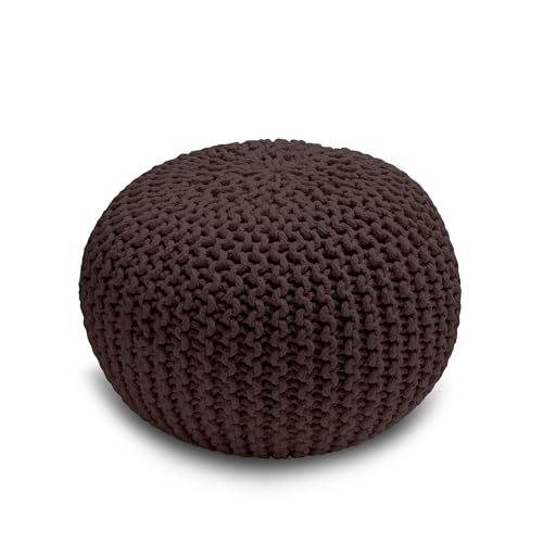 Home Sweet Home UK Handmade Ottoman Large Knitted Pouffe Footstool - 100% Cotton Chunky Knitted Round Pouffes For Living Room - Suitable For Resting Feet, Occasional Seating & Decor