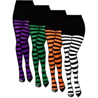 4 Pcs Halloween Striped Tights, Witches Striped Leggings High Tights Socks Nylon Footed Pantyhose for Women Girls Halloween Costume Cosplay Party