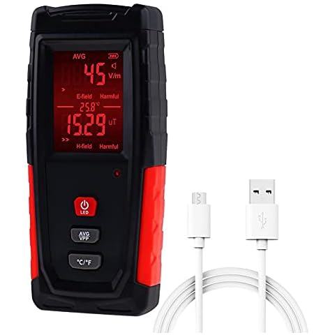 Digital EMF Tester Electric and Magnetic Field Radiation Detector Temperature Measure with Color-screen Display and Rechargeable Battery Handheld Tool Cover