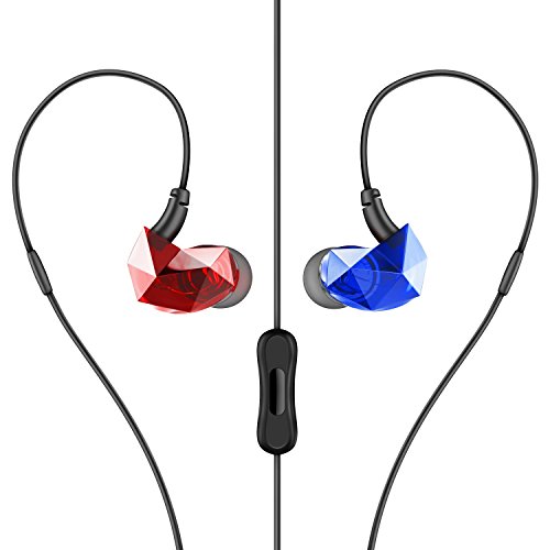 Yi-Tech E6Plus Sound Intone E6 Pro in-Ear Headphones Sport Running Earbuds Noise Isolating Headset with in-Line Mic - Translucent Red/Blue