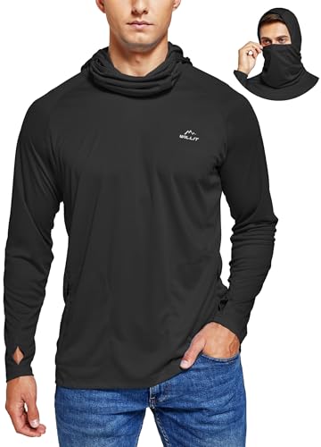 WILLIT Mens Sun Protection Hoodie UPF 50+ Fishing Hiking Shirt Long Sleeve SPF UV Shirt Rash Guard Lightweight Black XXL