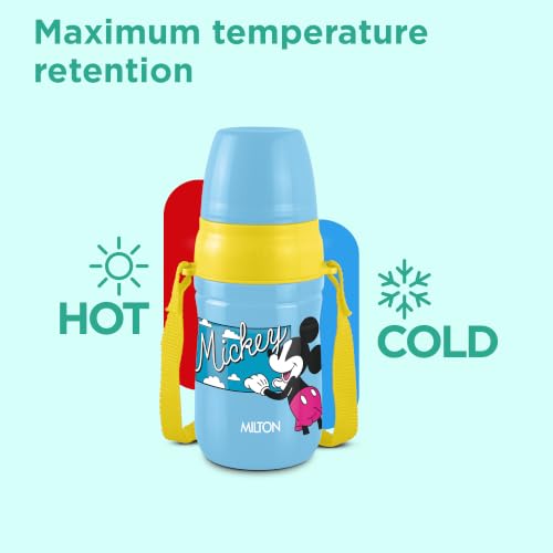 Image of MILTON Disney Kool Cheer 400 Plastic Insulated Thermo Water Bottle with Straw for School Kids I Food Grade, Leak Proof Lid with Hands free sipper, Easy to Carry Loop, Picnic, BPA Free, 390 ml,Sky Blue