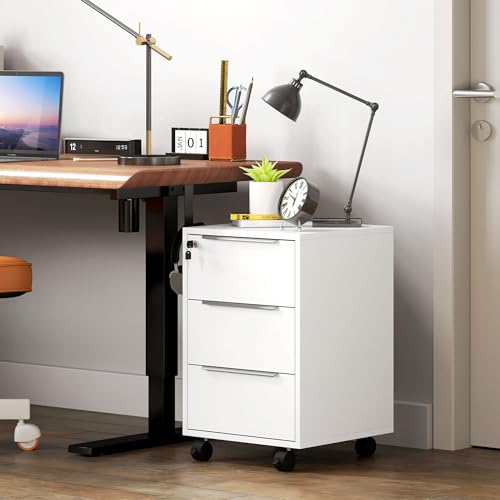Miniatura 9 de Homcom Cajonera De Escritorio Con 3 Cajones Cajonera De Oficina Con Ruedas Cerradura Y 2 Llaves Archivador Móvil Para Estudio Salón 40x40x63,5 Cm Blanco