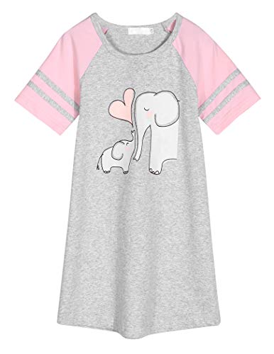 Ekouaer Sleep Shirts Toddler Girls Baby Princess Pajamas Elephant Cartoon Print Nightgown Dress (Grey,8T-9T)