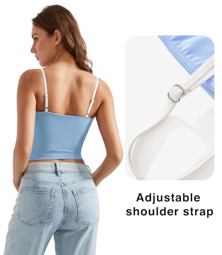 Image of OMKAGI Womens Workout Tank Tops Adjustable Strap Longline Sports Bra Padded Sleeveless Top