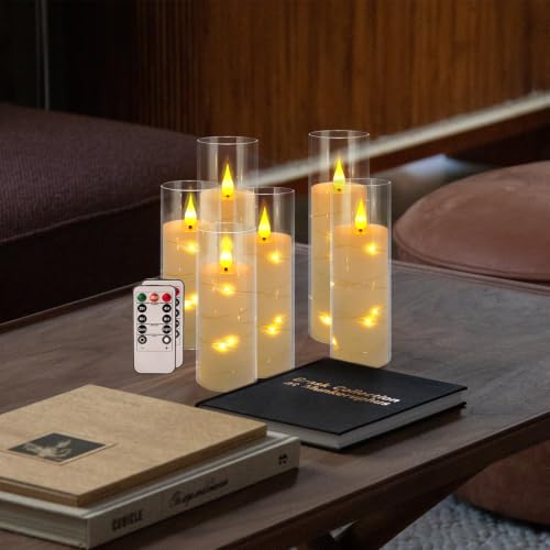 Image of 12 Pack Flameless LED Candles with Fairy Lights, Battery Operated Acrylic Candles with Remote & Timer, Flickering Warm White Glow for Christmas, Wedding, Party, Home Decor & Cozy Ambiance