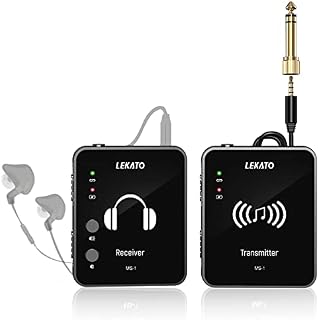 LEKATO MS-1 Wireless in-Ear Monitor System Transmitter and Beltpack Receiver Automatic Pairing 2.4GHz Wireless IEM System for Studio, Band Rehearsal, Live Performance