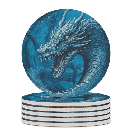 Dessous de verre en céramique absorbante motif dragon bleu x6 - 2